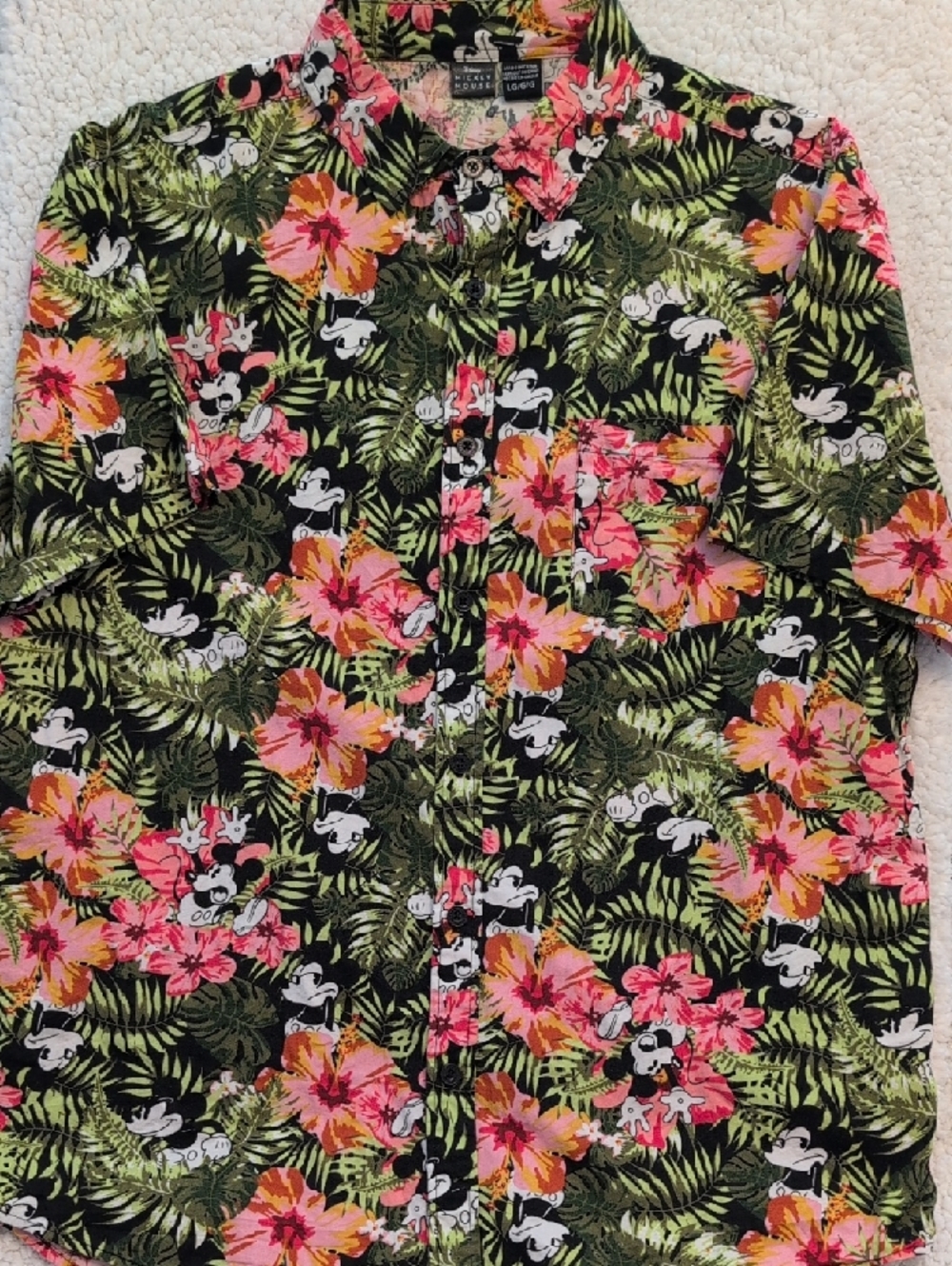 Disney Mickey Mouse Tropical Floral Shirt - Pink, Green & Black - Picture 3 of 3